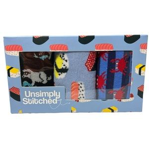 Unsimply Stitched 3Pk Socks Men's Size 8-12 Women’s Size 8-13 Sushi Crabs Dogs